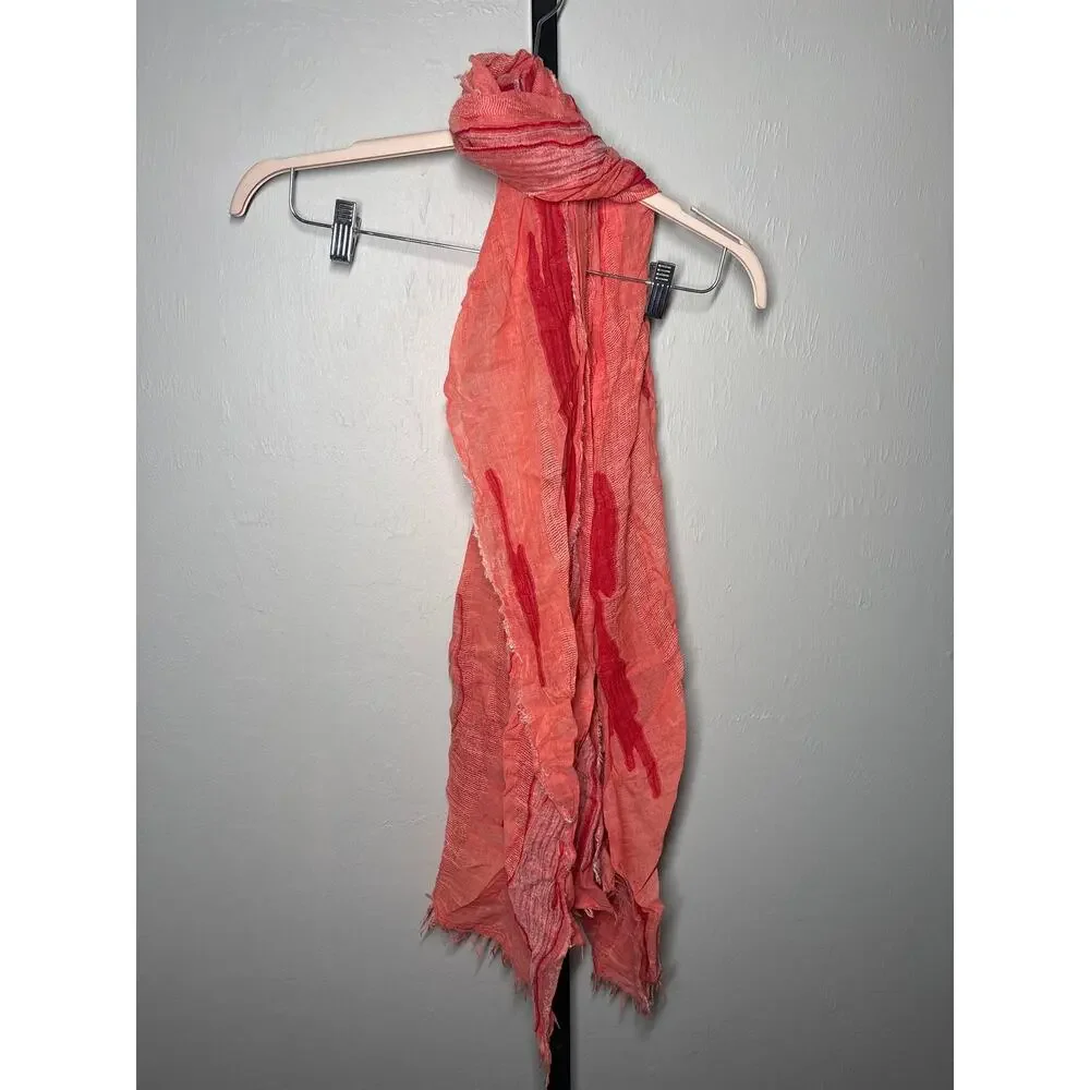 Eileen Fisher Gauze Scarf Lightweight Camo Abstract Peach Pink Rectangle Wrap